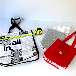 3 Lululemon Tote Bags Black and white, red, silver